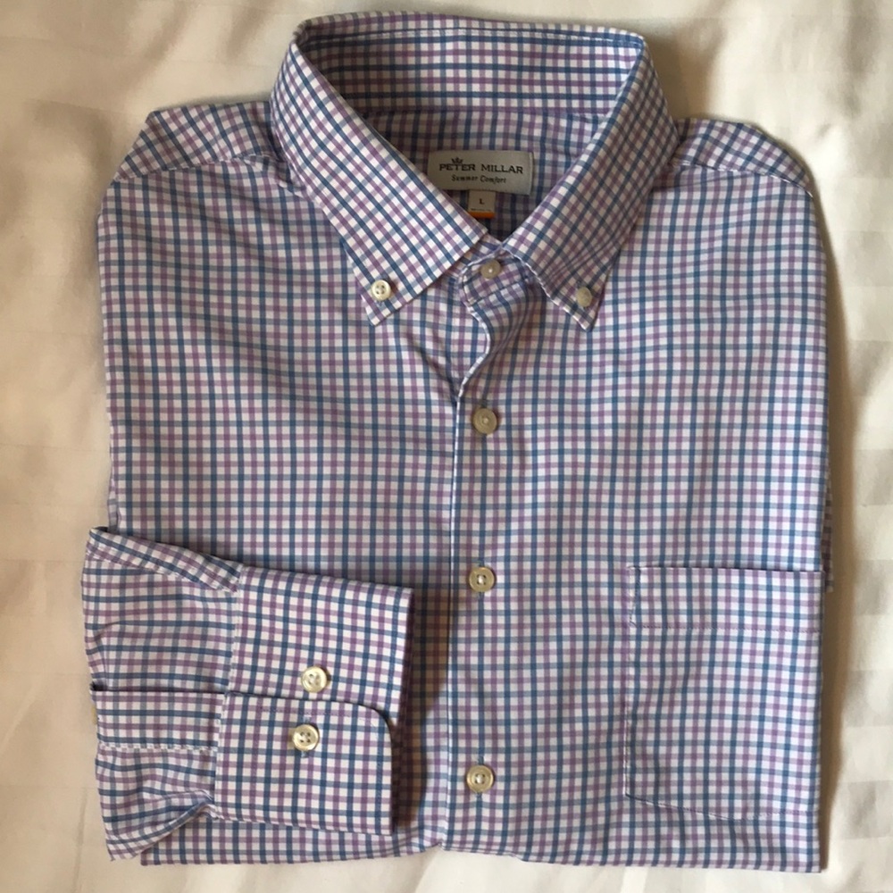 COPY - Peter Millar summer comfort stretch blue/lavender check long sleeve shirt